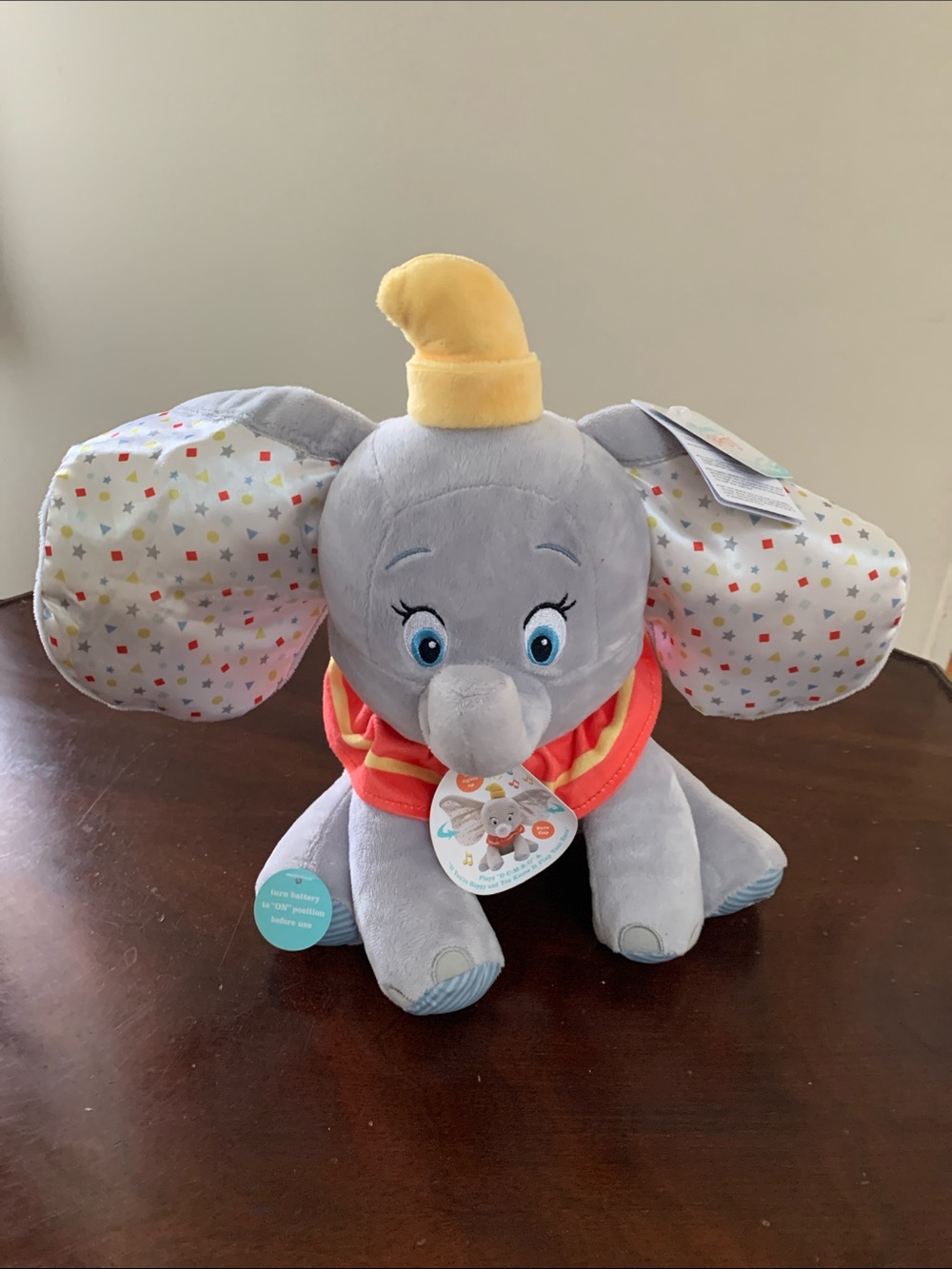 Disney Dumbo Plush - Gray with Yellow Hat and Multicolor Ear Pattern